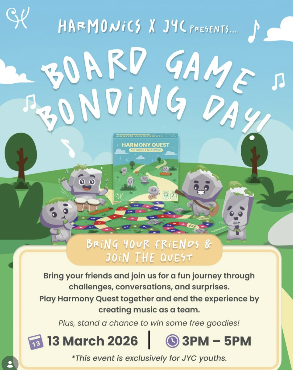 Harmonics x JYC Board Game Bonding Day event poster.